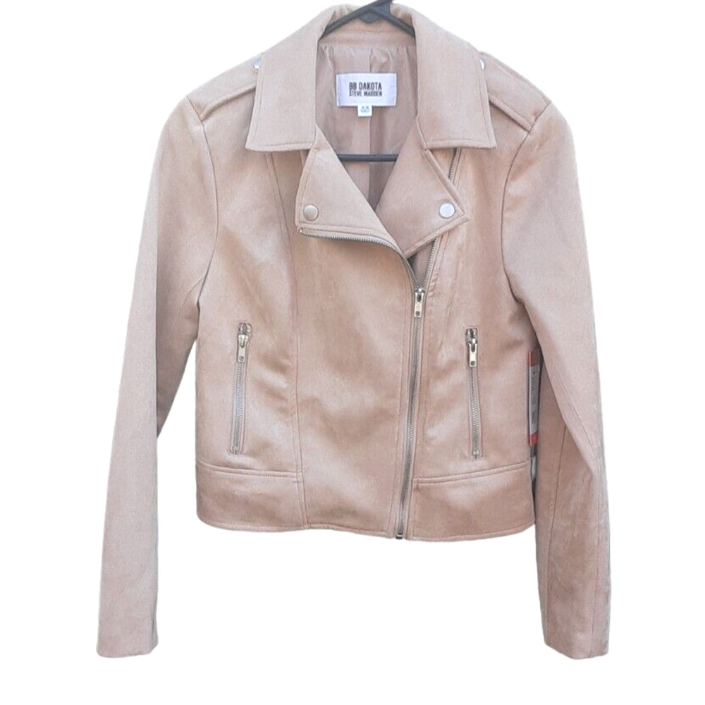Women's XS Steve Madden‎ BB Dakota Faux Suede Moto Jacket Vegan Camel New w/Tags